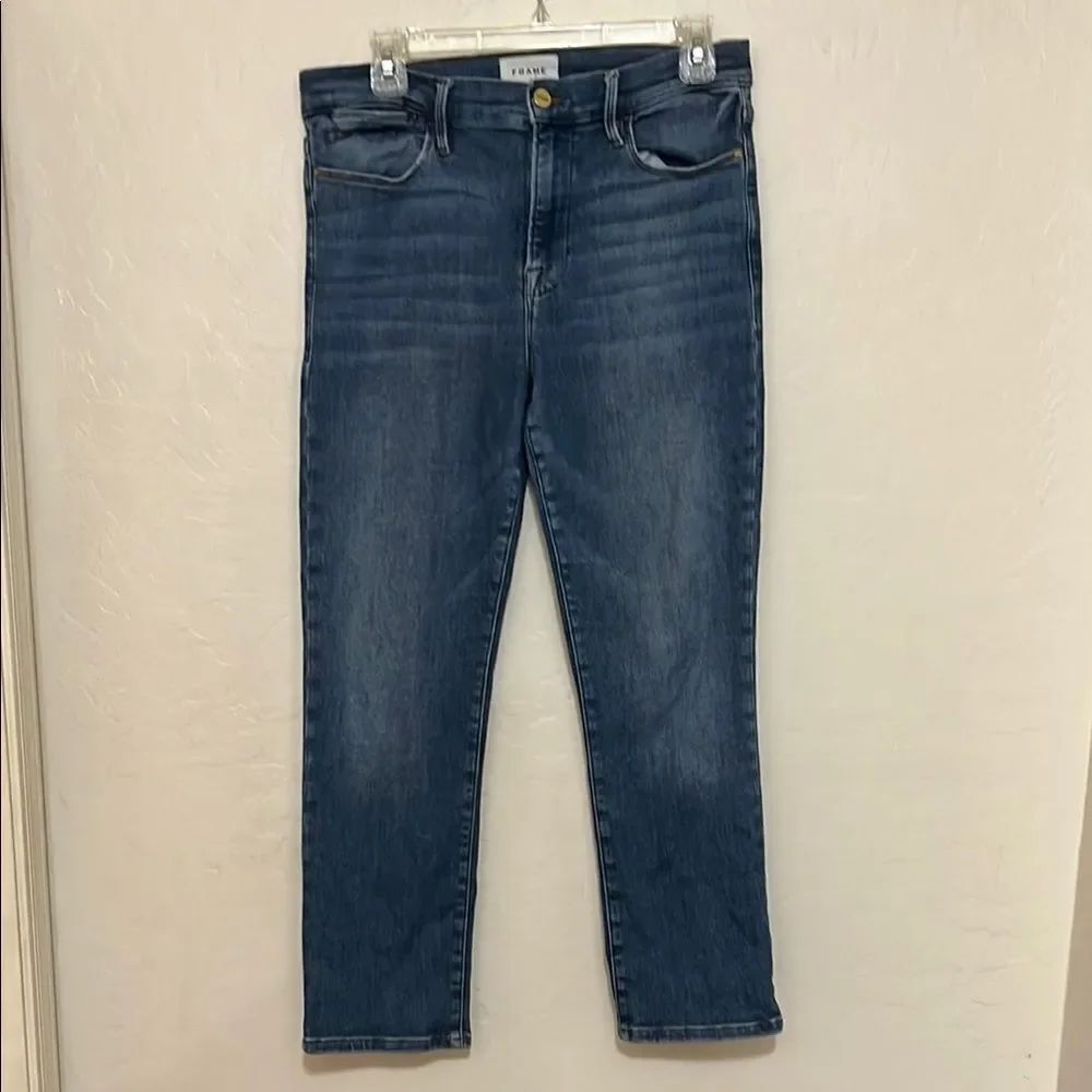 Frame Denim Le High Straight Blue Distressed Jeans Modern